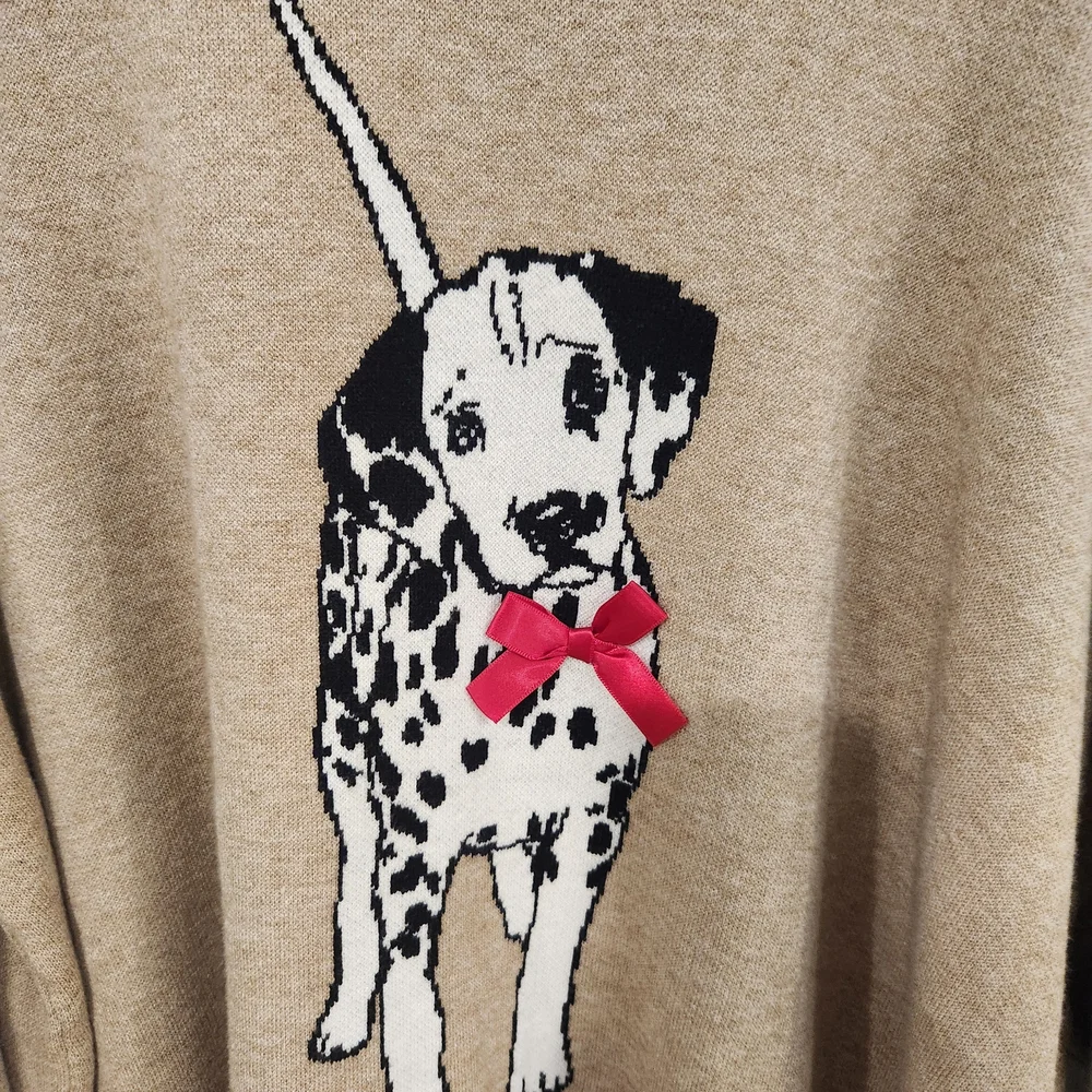 Tan Sweater with Dalmatian Design - Picture 2 of 4